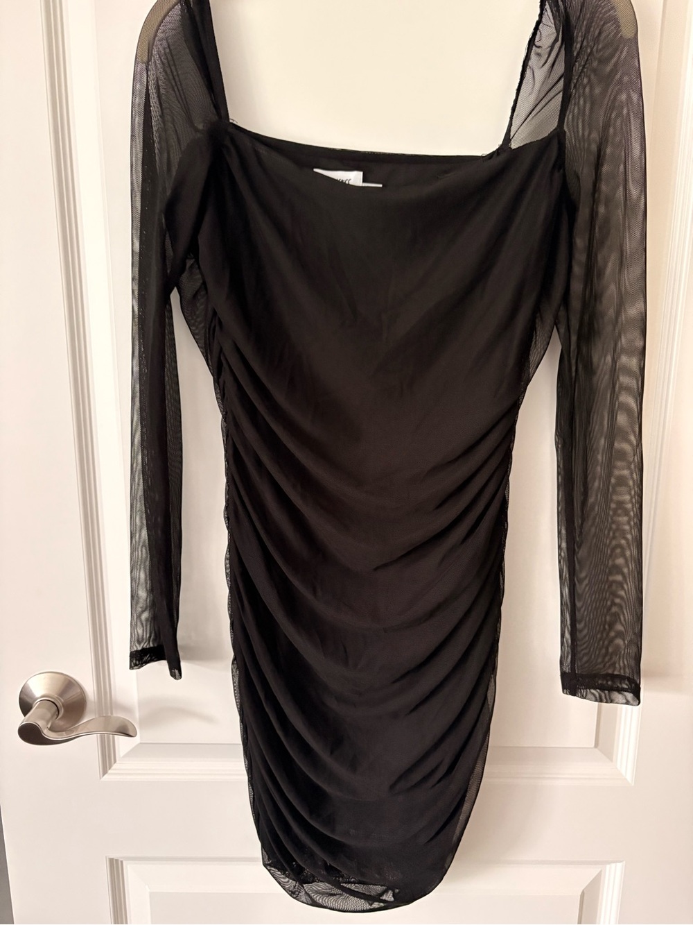Princess Polly Black Ruched Mesh Long Sleeve Bodycon Dress